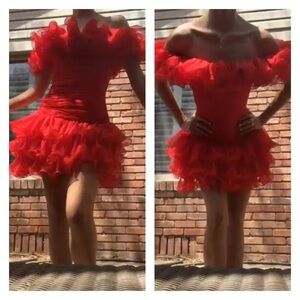 SHERRI HILL Red/Pink Ruffle Off the Shoulder Bodycon Mini Party Dress Size 2 NWT